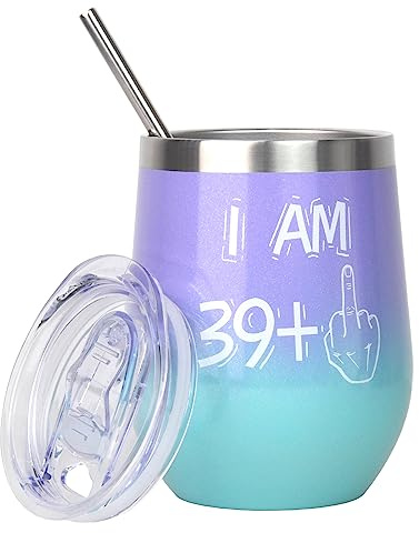 BOKALAKA 40. Födelsedag dam, 40. Födelsedagspresent för kvinnor, rostfritt stål vinmugg presenter 40 födelsedag kvinna, 30. Födelsedagspresent (350 ml)