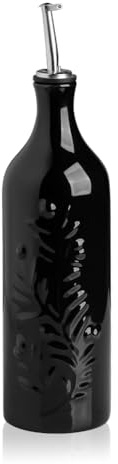 Sweejar Home Large Ceramic Olive Oil Dispenser Bottle, 700ml Relief Opaque Oil Cruet Protects Oil To Reduce Oxidation,Oil Dispenser for EVOO, Vinegar, Soy Sauce, Pack of 1 (Black)