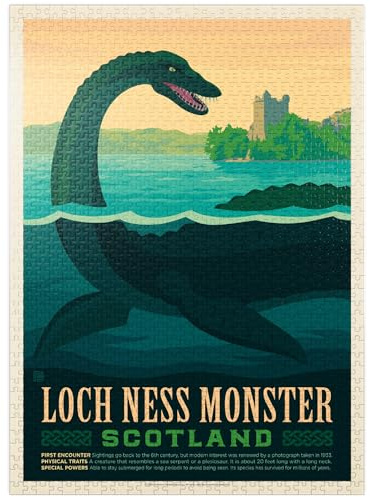 MyPuzzle Mythical Creatures: Loch Ness Monster, Vintage Poster - Premium 1000 Piece Jigsaw Puzzle for Adults