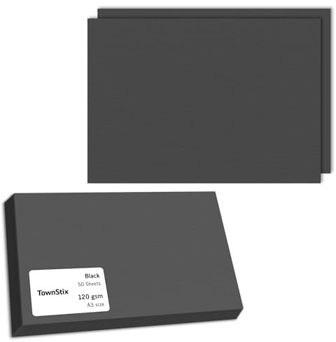 50 Blatt, 120g - Tonpapier Schwarz A3, Bastelpapier Druckerpapier zum Basteln, Schwarzes Papier