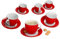 MamboCat Set di tazze da caffè rosso Variant con piattini per 6 persone, in porcellana colorata per colazione e caffè, 6 tazze da tè da 200 ml e piattini, stoviglie eleganti per casa e gastro