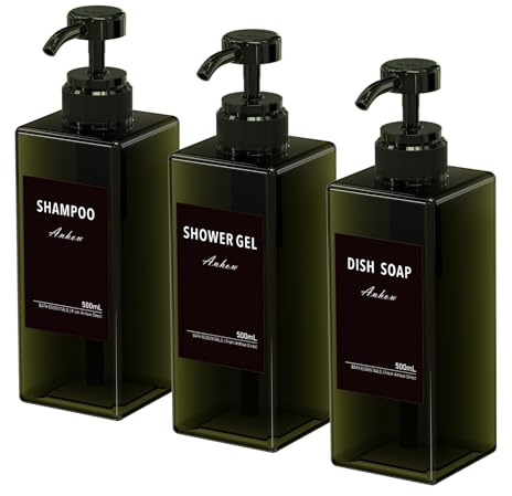 3 Pezzi Dispenser Sapone, Dispenser Sapone Bagno 500 ml con Etichetta per Bagno Doccia Cucina Shampoo e Bagnoschiuma - Verde