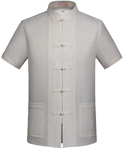 FGDIUCVN Kampfsportbekleidung Herren Kurzarm Tang Anzug Kung Fu Tops Kampfkunst Shirts,Weiß,S
