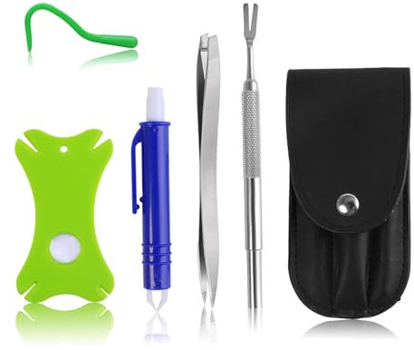 KLEHOPE Pinzetta Zecche Set 5 Pezzi, Zecche Cane Viene Fornito con Lente d'Ingrandimento, Antizecche per Gatti Non Richiede Contatto Diretto, con Custodia, per Rimuovere Zecche, Pidocchi