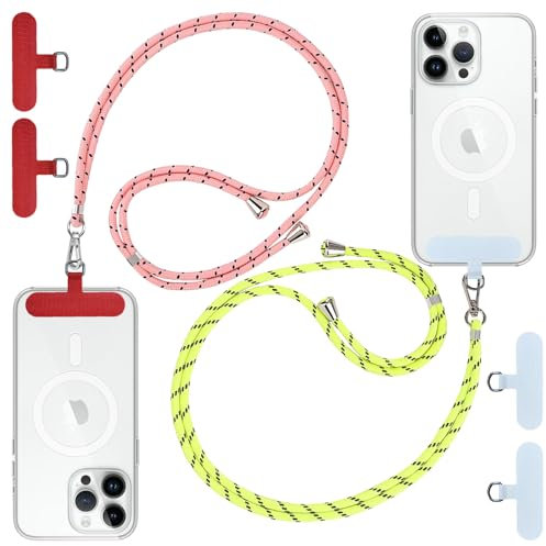 XSS Cadena universal para teléfono móvil, cordón para todos los smartphones, 2 unidades, con 2 almohadillas universales, cadena para teléfono móvil, ajustable y extraíble