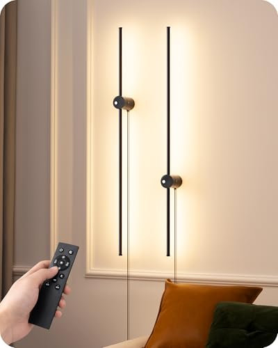 EDISHINE 2 Piezas de Apliques de Pared Enchufables, Apliques de Pared LED Regulables Modernas con Control Remoto, Rotación de 360°, Apliques para Sala de Estar, Dormitorio, Pasillo, 100 cm