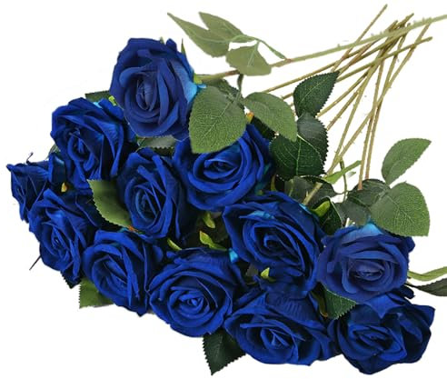 RXKFIGX 12 Stücke Künstliche Rosen Blau Rosen Künstlich Seidenblumen Rosen 51 * 7cm Künstliche Langer Stiel Gefälschte Rosen Gefälschte Kunstrose Rose für Hausgarten Party Hotel Büro Dekor(Blau)