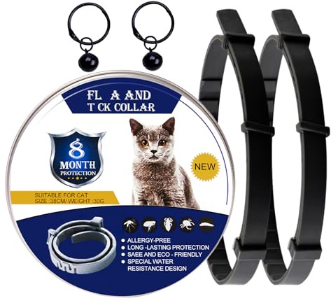 DOINEUFL 2 Pack Collar for Cats, Cat Collar to Prevent Infections, 15in Safe Waterproof Adjustable Cat Collars with Bell, Age over 7 Weeks, Contains Natural Essential Oils (Black)