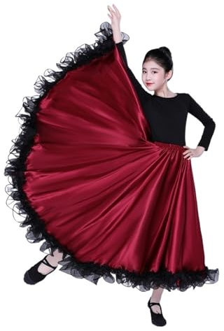 GXMDSGZ Kleid Kinder Flamenco Tanz Kostüm Gypsy Röcke 360 ​​540 720 Grad Kinder 100-150CM Mädchen Big Swing Kleid Ballsaal Für die Party(360DegreeColor3,Height150CM)