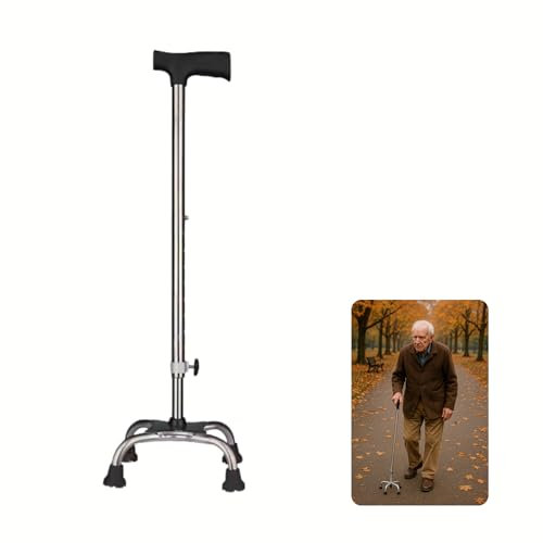EURI | Bastón con 4 Patas | Altura Regulable | Bastones Ajustables con Base | Bastón para Mayores | Estabilidad y Seguridad para Personas Mayores