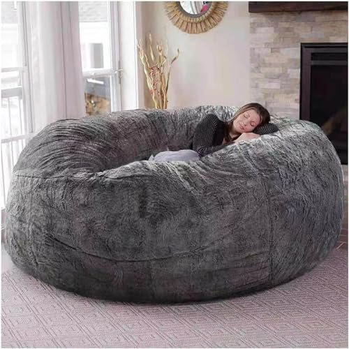 Poltrona a Sacco Gigante in Pelliccia Sintetica, Fodera per Divano, Grande, Lavabile, in Memory Foam, Senza Imbottitura (Grigio, 1,8 m)