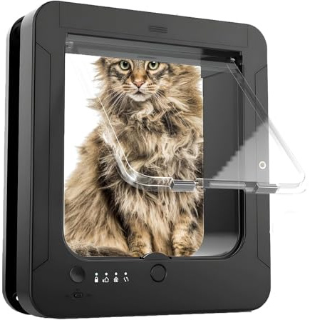 Mikrochip-Katzenklappe mit selektivem Zugang, inklusive 2 Sensorhalsbändern und Fernbedienung für sichere Haustierzugänge