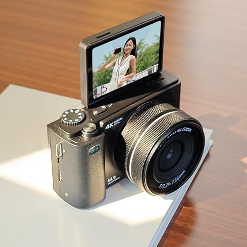 4K kompakt digital fotokamera, 16 x digital zoom vintage videoinspelare med 64-megapixelsensor 3 tums skärm för tonåringar studenter (svart 32 G)