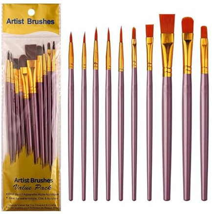 10 pennelli per pittura acrilica, strumento per pittura ad acquerello, facile da usare, forniture artistiche per artisti, pittura per capelli in nylon, pittura acrilica ad acquerello