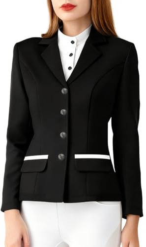 Kduplily Equestrian Show Jacket Women Horse Riding Coat Ladies Horseback Riding Stretch Blazer Top Wear Clothes (US, Alpha, Large, Regular, Regular, Black)