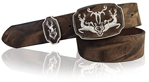 FRONHOFER hochwertiger Trachtengürtel mit Hirsch Stickerei, Landhausmode, echt Leder, 4 cm, 18358
