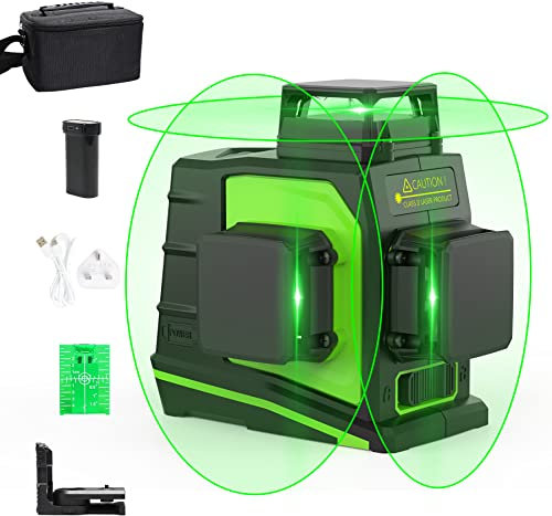 Huepar Laser Level 360 Green Lazer Level Self-Leveling 3D Cross 12 Lines Lazer with Pulse Mode, 3 x 360 ° Three-Plane Leveling and Alignment Lazer Tool IP54 Shockproof with 360° Magnetic Base&Battery