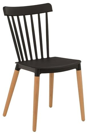 Kosmi Chaise Style scandinave à barreaux modèle Pop - Coque en résine Noire et Pieds en Bois Naturel