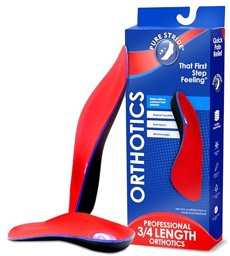 Pure Stride Professional 3/4 Length Orthotics - Shoe Insole & Support for Metatarsals, High Arch, Flat Feet - Pain Relief for Plantar Fasciitis, Arch, Heel - 1 Pair, Men's 9-9.5 / Women's 11-11.5