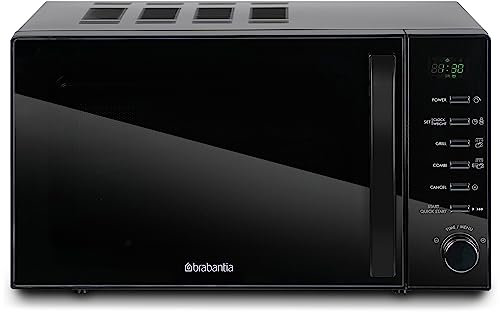 Microondas Brabantia con Función Grill, 20 Litros, Libre Instalación, 13 Programas Automáticos, 6 Niveles de Potencia, Temporizador Digital, Gran Capacidad, 700W, Negro, BBEK1145DG