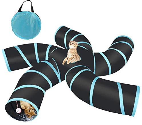 PetierWeit Katzentunnel 5-Wege, Katzenspielzeug Katzentunnel Faltbar, Katze Tunnel für Innen und Außenbereich, Groß Polyester Pet Play Tunnel Tube für Katze, Welpen, Kaninchen (S Typ)
