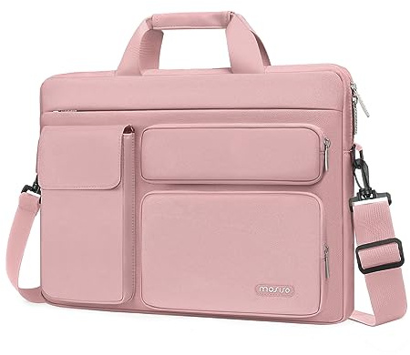MOSISO Laptoptasche 16 Zoll, 15-15,6 Zoll Laptop Schultertasche Kompatibel mit MacBook Pro 16 Zoll, HP, Dell, Lenovo, Laptop Umhängetasche mit 2 Erhöhte&1 Klappe&1 Beutel&Griff&Gürtel, Rosa
