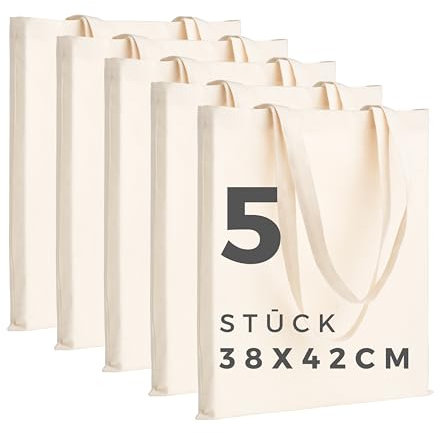 POLHIM® 5 STÜCK Hochwertige Stoffbeutel - Beutel für Wäsche, Sport, Shopping, Lebensmittel - Umweltfreundliche, Wiederverwendbare Jutebeutel -Unbedruckte 38 x 42 cm, 145 gr/m2, (Natur)