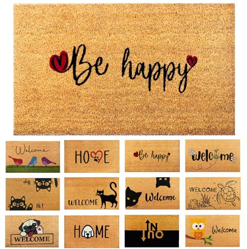 Felpudo Be Happy de Fibra Coco - 70x40cm - Felpudos Antideslizantes - Felpudos Originales para la Entrada a Casa, Pasillos, Puertas de Exterior - Accesorios para el Hogar - Material Resistente