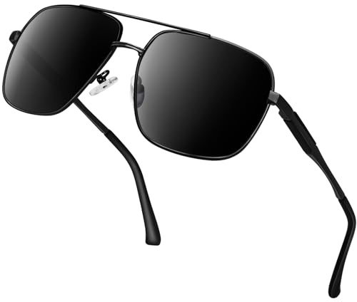 KANASTAL Gafas de Sol Hombre Negras Oscuras Cuadradas Polarizadas Mujer Grandes Vintage UV400 Metal Black Sunglasses - Lente Negras con Marco Negro