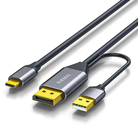 WJESOG Displayport zu USB C Kabel 6.6ft 4K@60Hz mit USB-Stromversorgung, DP-Stecker auf Typ-C-Stecker, Konverter unterstützt Touch mit Nreal Air VR, MacBook Pro/Air 2020/2018, iPad Pro/Air