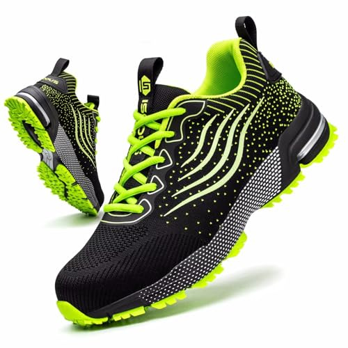 Zapatos de Seguridad para Hombre Mujer Zapatillas Trabajo Comodo Ligero Calzado de Seguridad con Punta de Acero Transpirable Verde 36