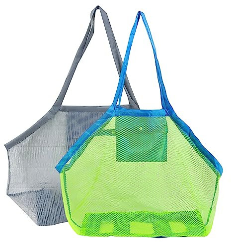 Vueinrg 2 Stück Netztasche Sandspielzeug Tasche Netz Strandtasche Wasserspielzeug Netzbeutel Faltbar Wiederverwendbar Strandnetz Mesh Bag Beach Aufbewahrungstasche für Familie Urlaub