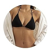 14K Gold Plated Sexy Body Chains for Women, Layered Rhinestone Crossover Bikini Bra Body Jewelry, Summer Beach Crystal Belly Waist Chain(Bead)