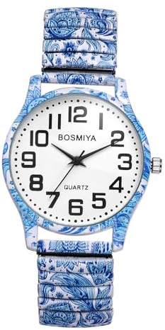 Avaner Women's Stretch Band Watches: Ladies Boho Printed Elastic Strap Easy Reader Analog Quartz Bangle Wrist Watch