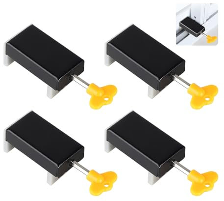 SUPAWAY 4 Pezzi Chiusura Finestra Scorrevole Regolabile Serratura Finestra Scorrevole Serratura di Sicurezza per Bambini con Chiave Finestra Scorrevole Stop Nero