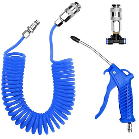 WinGluge Soufflette à Air Comprimé, Pistolet de Soufflage d'air avec Tuyau Air Comprimé de 5 Mètres, Kit de Nettoyage de Pistolet à Air, avec Connecteur en T, pour Camion, Fourgonnette, Camion Lourd
