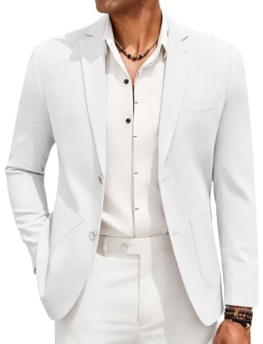 COOFANDY Men's Linen Cotton Casual Blazer Jacket Lightweight Summer Beach Wedding Travel Sport Coats White