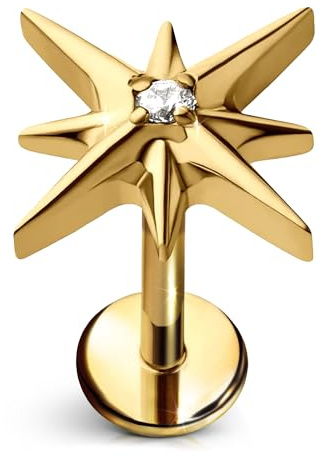 Cords Club Estrella Flat Back Stud – ASTM-F136 Implant Grade Titanium - Push Pin Design for Sensitive Ears – Available in 18K Gold Plated & Titanium Silver (Single Earring)