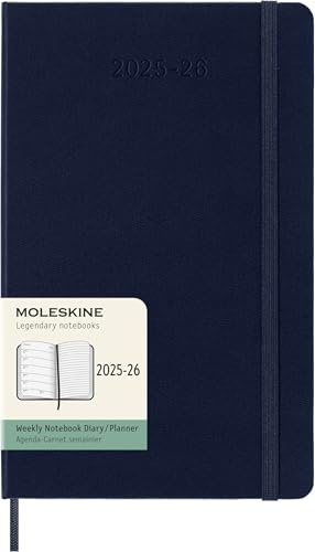 Moleskine Weekly Planner 2025-2026, 18-Month Weekly Planner With Note Space, Hard Cover and Elastic Closure, Large 13 x 21 cm, Colour Sapphire Blue