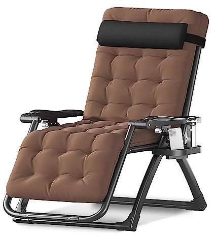 Silla reclinable plegable extra ancha de gravedad cero para exteriores con cojín extraíble y charola para patio interior