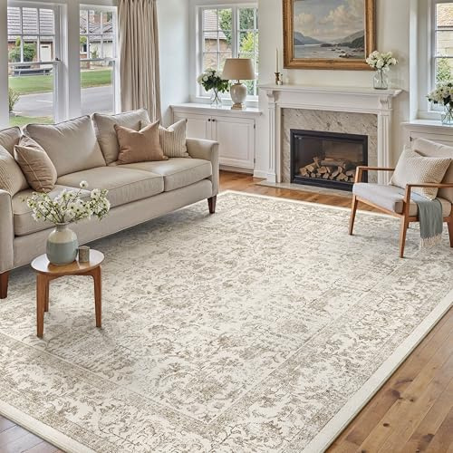 HUGEAR Vintage Tappeto Salotto Marrone Tappeti 150x210cm Soggiorno Antiscivolo Lavabile in Lavatrice Tapette Camera da Letto Sala Ufficio Bambina Bambino Pelo Corto Grande Carpet