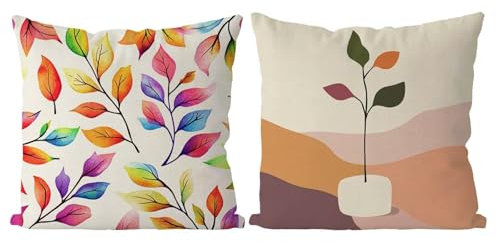 Coussin Exterieur Feuilles Housse de Coussin Lot de 2 Frais Coussins Canape Taie Oreiller 45x45 Doux Carré Housse de Canapé Coussins d'extérieur pour Decoration Salon,Chambre,Canapé,Chaise T4-266