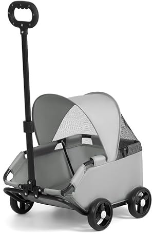Pet car, Convenient for Carrying During car Trips and Walks, Foldable, Space-Saving, Suitable for pet Dogs and Cats (Grey, XL)