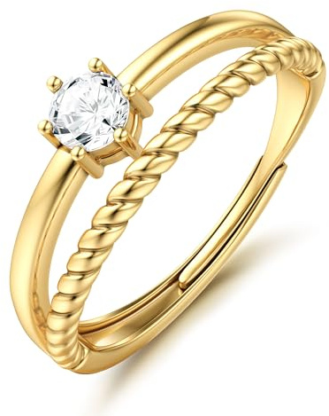 ADRAMATA 925 Sterling Silver Ring for Women Engagement Ring Adjustable Cubic Zirconia Thumb Rings Wedding Eternity Promise Rings Anniversary Jewellery Gift (Silver/Gold)