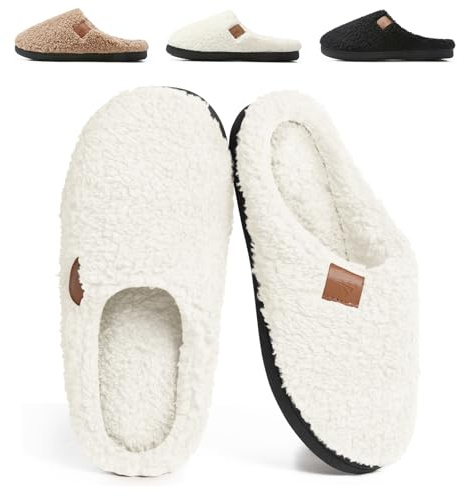 SRONEY Chaussons Femme Pantoufles Homme Chaudes en Mousse à Mémoire Confortable Mules Hiver Respirantes Antidérapantes l'intérieur et l'extérieur, Blanc, EU 38/39