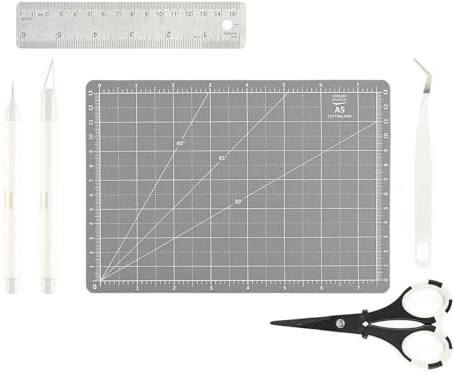 Vaessen Creative Kit Manualidades-6 Piezas-Juego De Herramientas Tapete de Corte A5, Cutter, Tijeras y Regla-para Modelismo, Tarjetas, Scrapbooking y Costura, Varios