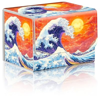 DISUOFEART Trading Card Storage Box, Holds 100+ for MTG Cards, Premium PU Leather with Magnetic Closure, Vibrant Waves And Sunset Durable Deck Box for Magic the Gathering, Trading Card Games