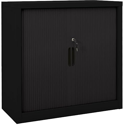 Ziaphsol Skjutdörrsskåp stål 90 x 40 x 90 cm, svart, med 2 justerbara hyllor, låsbart, för kontor och hem, robust metallförvaringsskåp