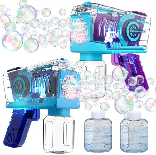EagleStone Bubble Gun for Kids 2 Pack Automatic 10-Hole Bubble Machine | with LED Lights, Outdoor Toys for Toddlers Boys and Girls, Birthday Christmas Party Favors, Summer Backyard Fun Gift