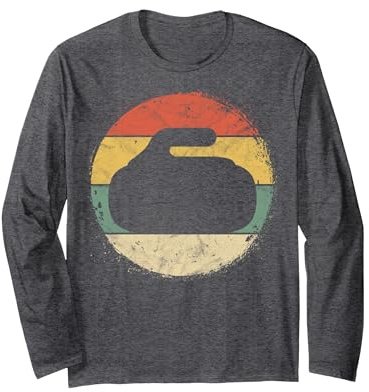 Circular Curling Stone Silhouette Gift Curler Player Team Long Sleeve T-Shirt, Adult Unisex, Dark Heather Grey, Large